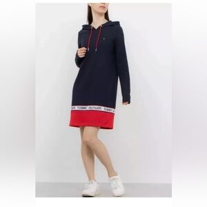 Tommy Hilfiger Women Sky Captain Logo Hoodie Sweatshirt Dress Size L NWT 79$